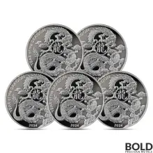 2024 1 oz Asahi Lunar Dragon Silver Round (Lot of 5)